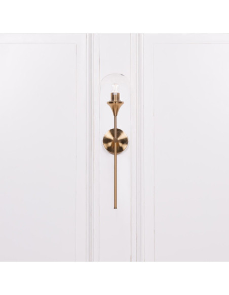 Applique rétro boule verre et métal or 60cm H