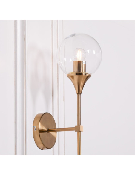 Applique rétro boule verre et métal or 60cm H