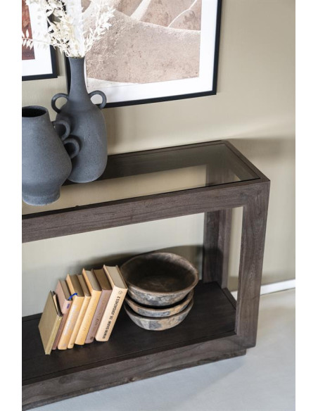 Console rectangle en manguier et verre Liam