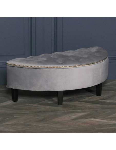 Banquette coffre demi-lune en velours gris