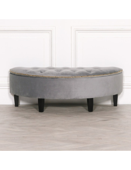 Banquette coffre demi-lune en velours gris