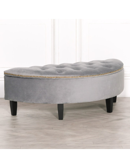 Banquette coffre demi-lune en velours gris
