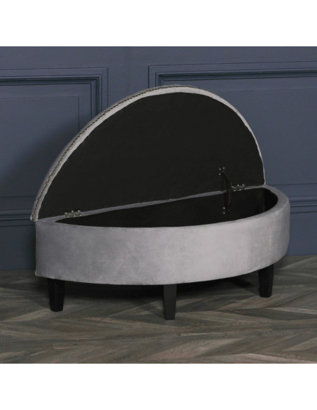 Banquette coffre demi-lune en velours gris