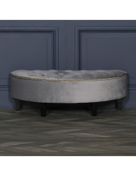 Banquette coffre demi-lune en velours gris