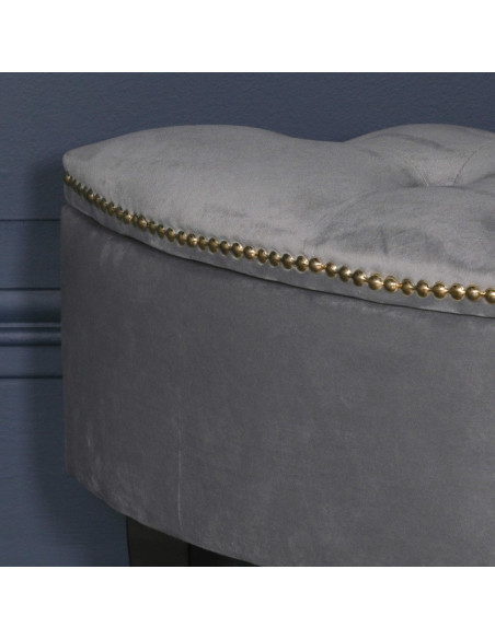 Banquette coffre demi-lune en velours gris