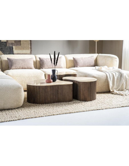 Table basse en manguier et travertin Mari