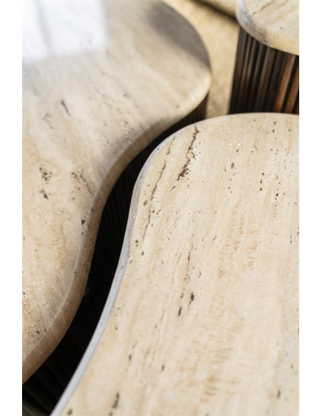 Table basse en manguier et travertin Mari