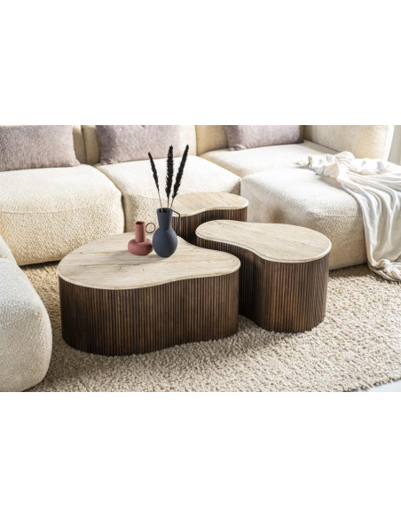 Table basse en manguier et travertin Mari