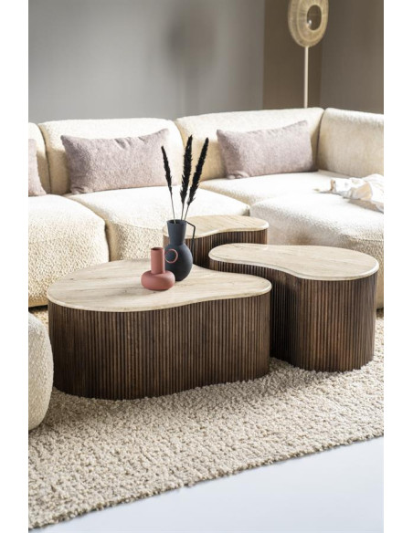 Table basse en manguier et travertin Mari