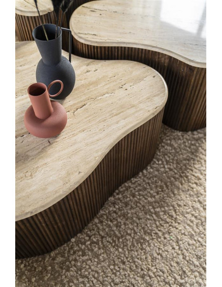 Table basse en manguier et travertin Mari