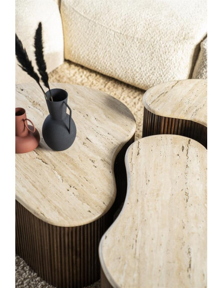 Table basse en manguier et travertin Mari