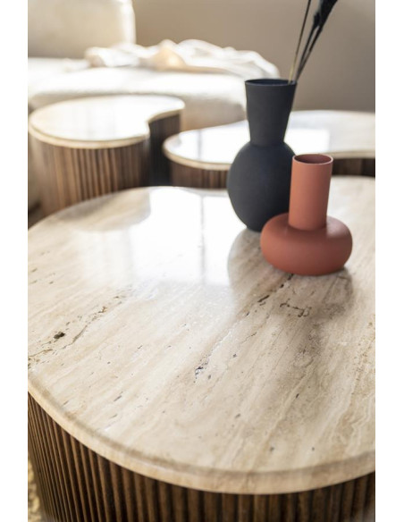 Table basse en manguier et travertin Mari
