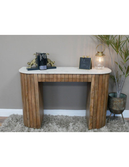 Console deux portes en manguier et marbre