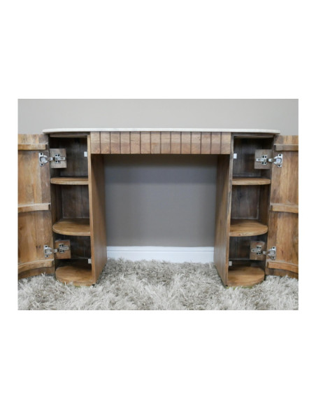 Console deux portes en manguier et marbre