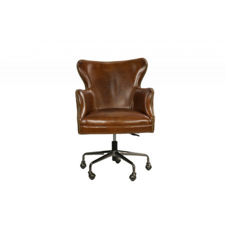 Fauteuil de bureau pivotant sur roulettes en cuir vintage