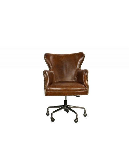 Fauteuil de bureau sur roulettes en cuir vintage