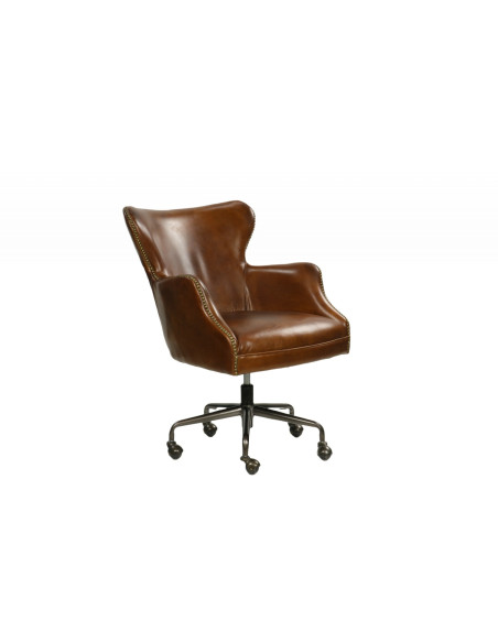 Fauteuil de bureau sur roulettes en cuir vintage