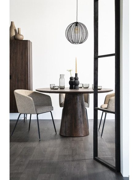 Table à manger ronde ARON en bois de manguier – Ø 130 cm – Noir ou Marron