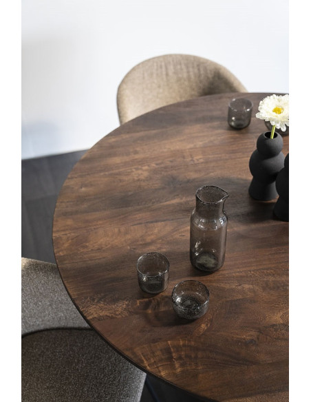 Table à manger ronde ARON en bois de manguier – Ø 130 cm – Noir ou Marron