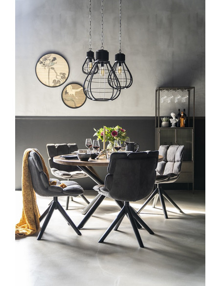 Table de repas ronde en manguier et métal