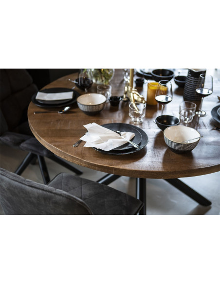 Table de repas ronde en manguier et métal