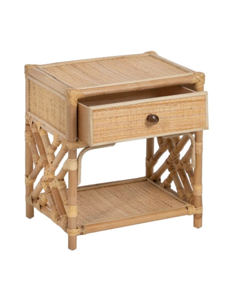 Table de chevet en rotin avec tiroir et tablette