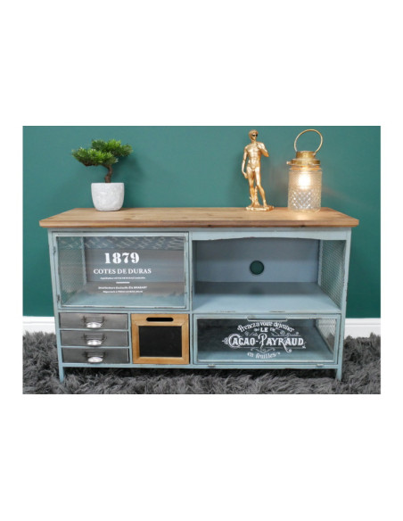 Meuble TV en métal multi-rangements style Indus