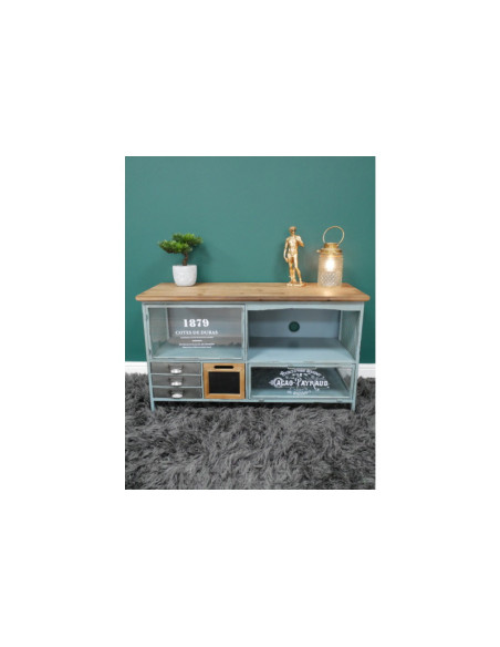 Meuble TV en métal multi-rangements style Indus