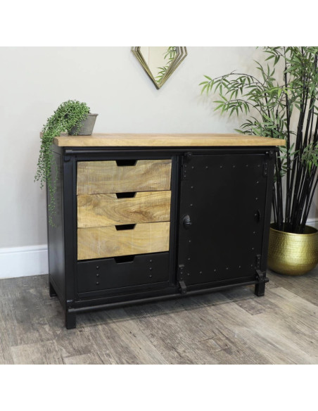 Buffet métallique avec porte coulissante et 4 tiroirs