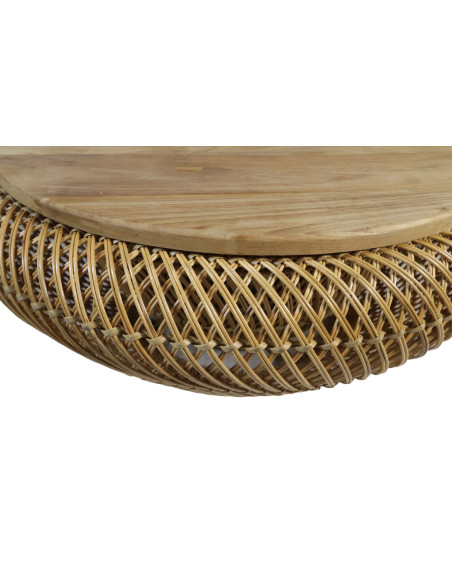 Table basse ronde rotin tressé et teck naturel