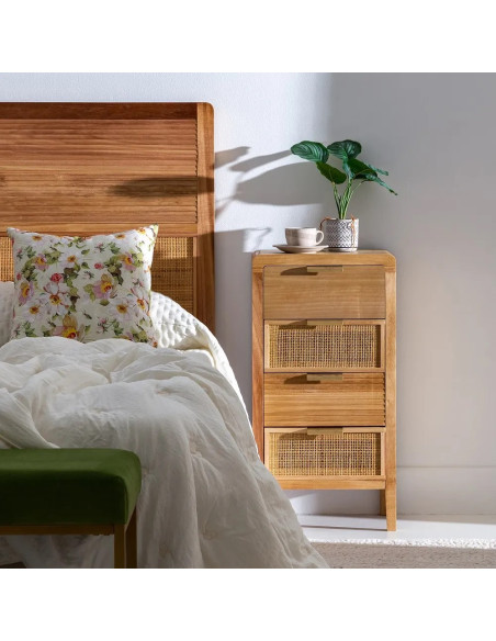 Chiffonnier 4 tiroirs en paulownia et rotin Honey