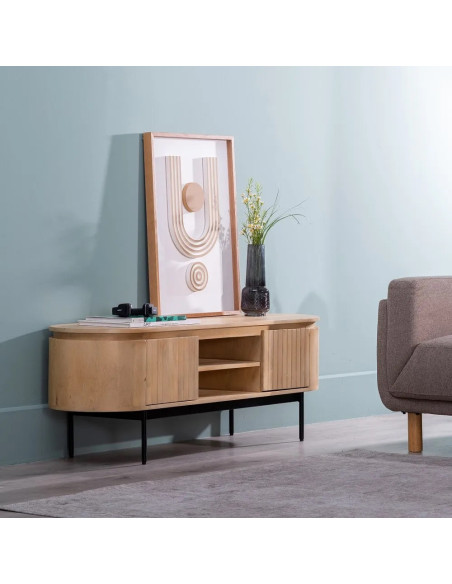 Meuble TV arrondi en bois massif clair