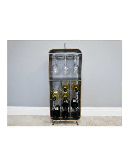 Rack à bouteilles et verres en métal avec poignée