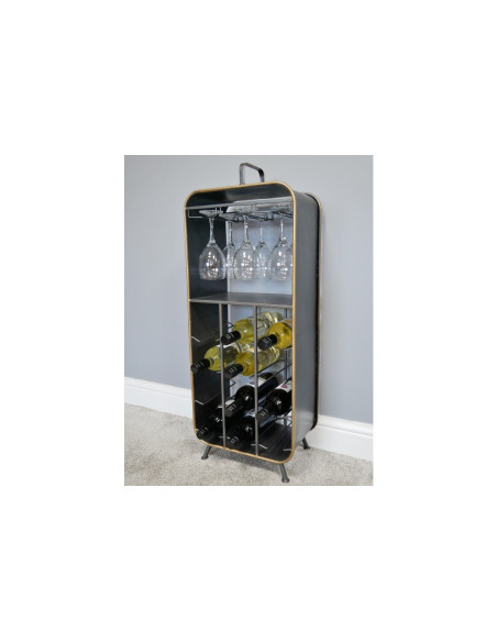 Rack à bouteilles et verres en métal avec poignée