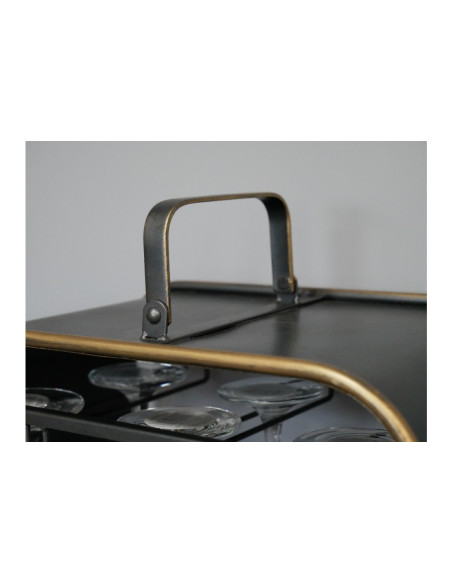 Rack à bouteilles et verres en métal avec poignée