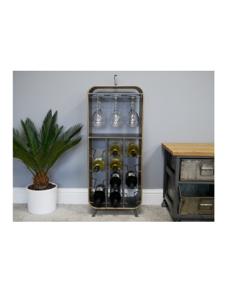 Rack à bouteilles et verres en métal avec poignée