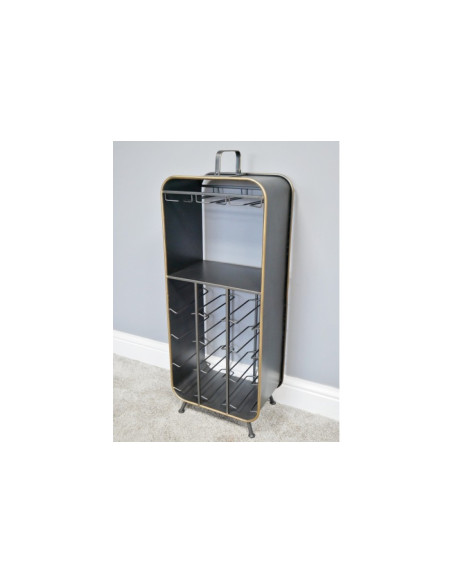 Rack à bouteilles et verres en métal avec poignée