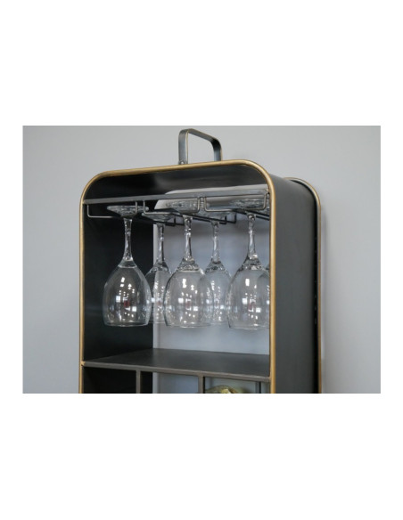 Rack à bouteilles et verres en métal avec poignée