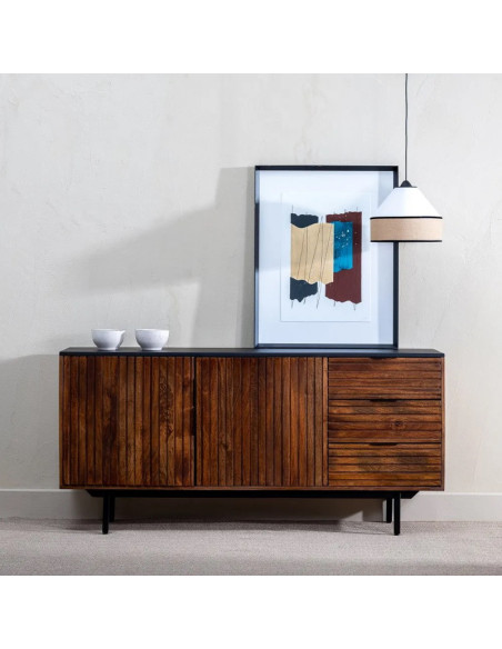 Bahut moderne en bois teinté 2 portes et 3 tiroirs