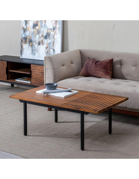 Table basse avec plateau en bois rainuré