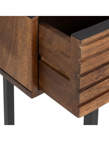 Console moderne avec plateau noir et 2 tiroirs rainurés