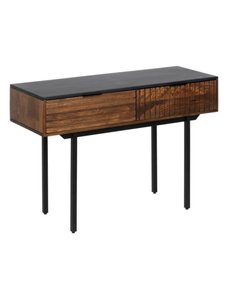 Console moderne avec plateau noir et 2 tiroirs rainurés