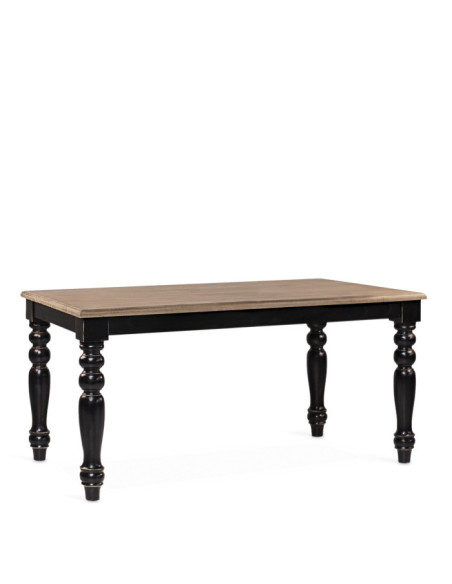 Table avec plateau en bois clair et pieds tournés noirs Siena