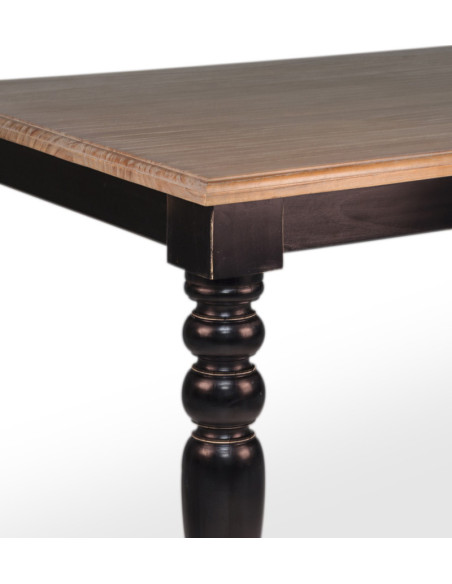 Table avec plateau en bois clair et pieds tournés noirs Siena