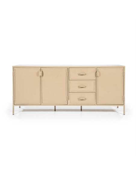 Buffet industriel beige 3 portes et 3 tiroirs