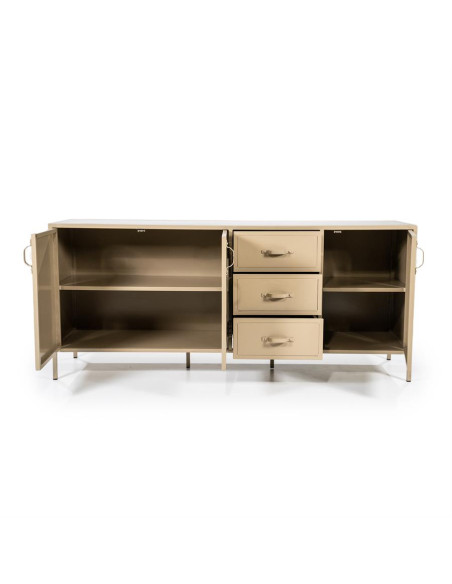 Buffet industriel beige 3 portes et 3 tiroirs