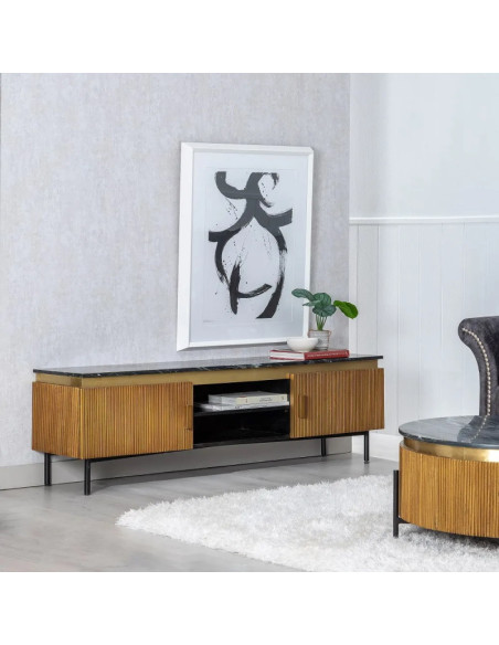 Meuble TV design avec plateau marbre noir