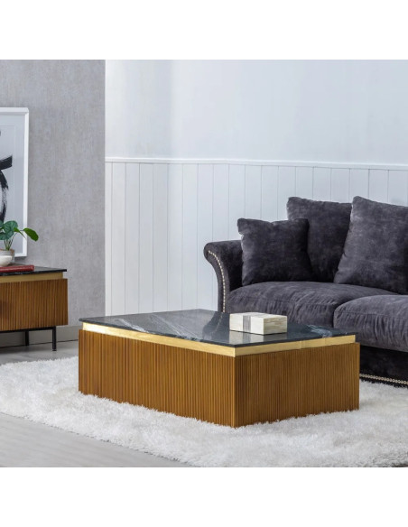Table de salon contemporaine avec son plateau en marbre