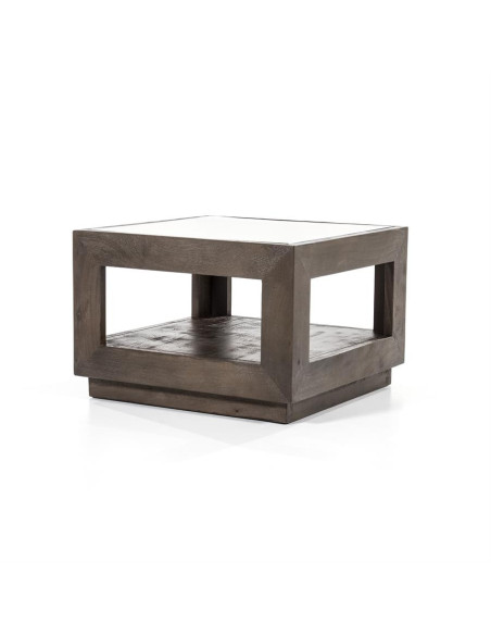 Table basse carrée en manguier et verre Liam