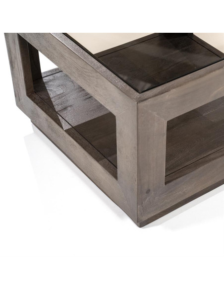 Table basse carrée en manguier et verre Liam